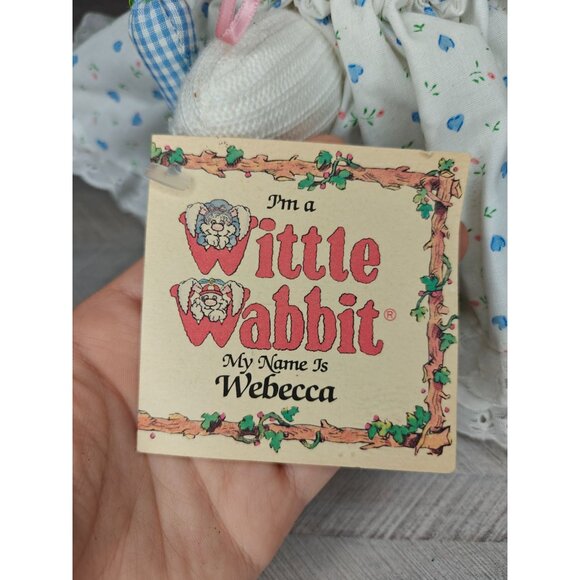 Vintage Wittle Wabbit Webecca Stuffed Bunny Rabbit Doll With Bonnet & Dress - Picture 2 of 11